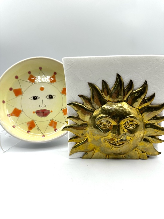 None Other - Golden Sunshine Face Metal Napkin Holder & Sunshine Bowl!